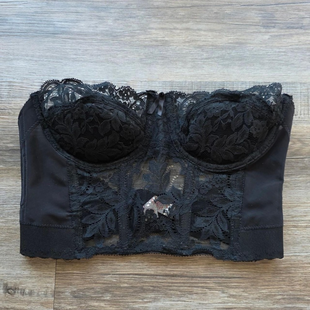 Smoothie Fleur de Lace Vintage Black Mesh Bustier Corset Top 575 34B